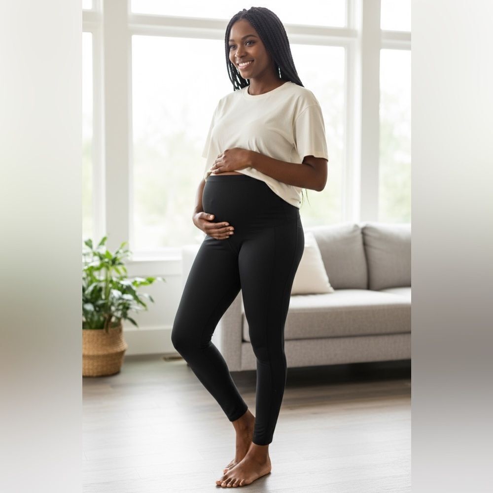 NWOT Maternity Black Ankle Length Leggings with Tummy Panel - Size S